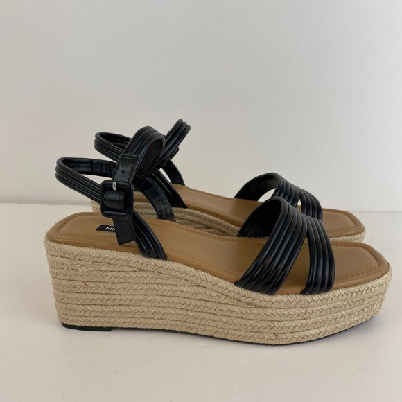Nine West Wedge Sandal Size 9.5 Platform Ninnia Square Toe Espadrille Buckle New - Picture 3 of 7